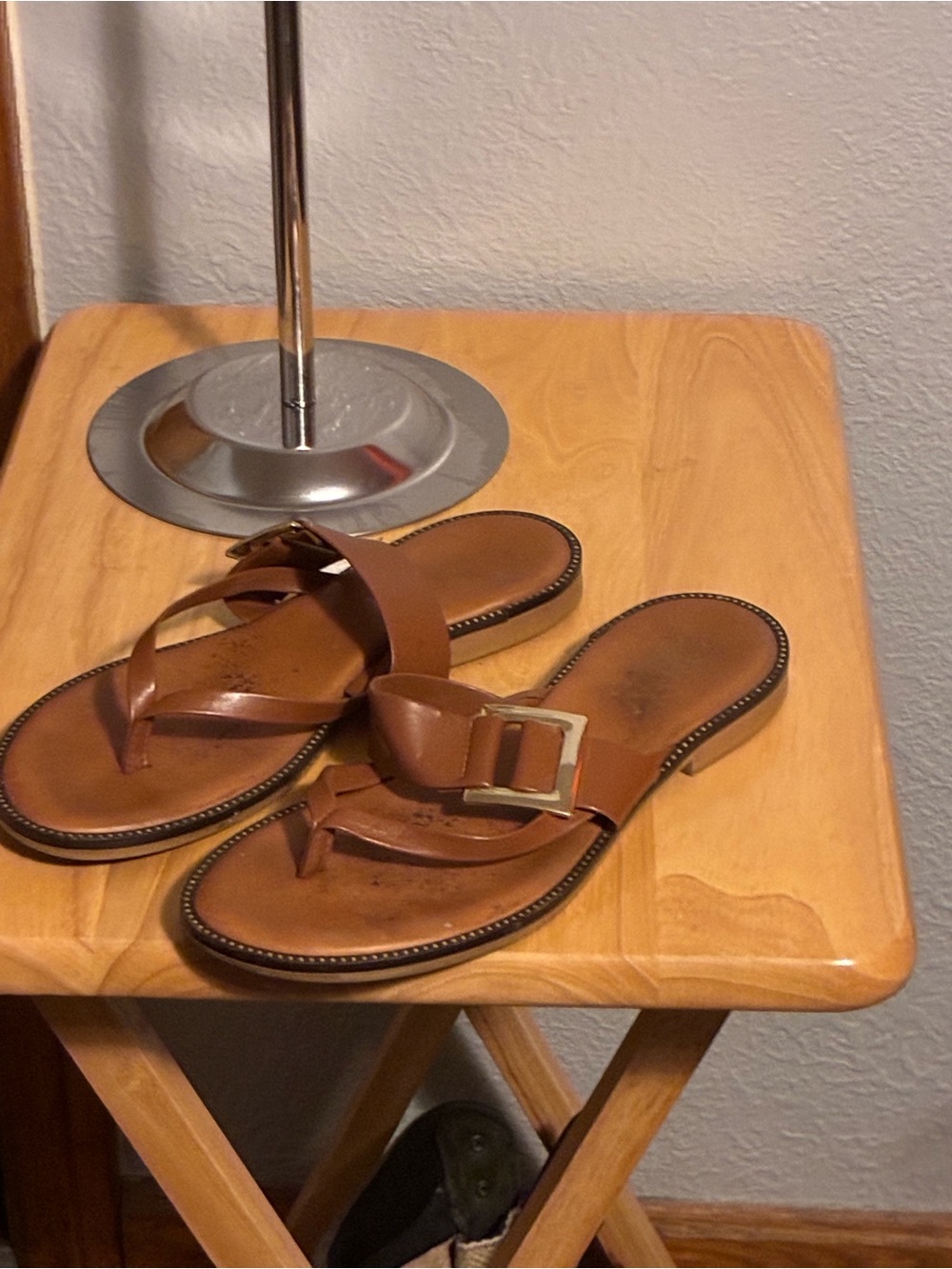 Women's Brown Leather Slide Sandals with Buckle
